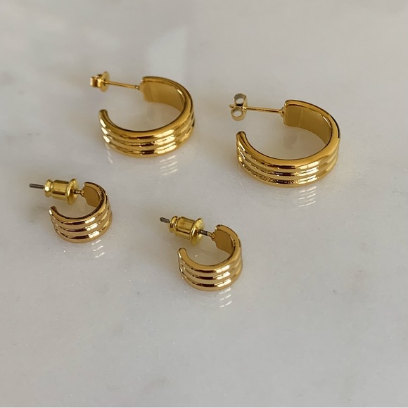 18k gold hoop earrings, mini hoop earrings, medium hoop earrings, gold earrings - Picture 8 of 11